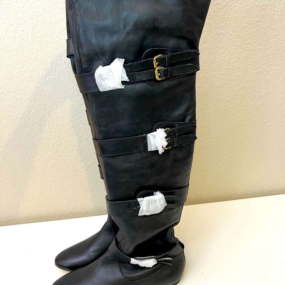 MATIKO WOMEN'S NIKETTA OVER-THE-KNEE SIDE-ZIP BOOT BLACK LEATHER SIZE 9 MEDIUM